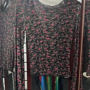 Kenneth Cole Black and Pink Floral Blouse